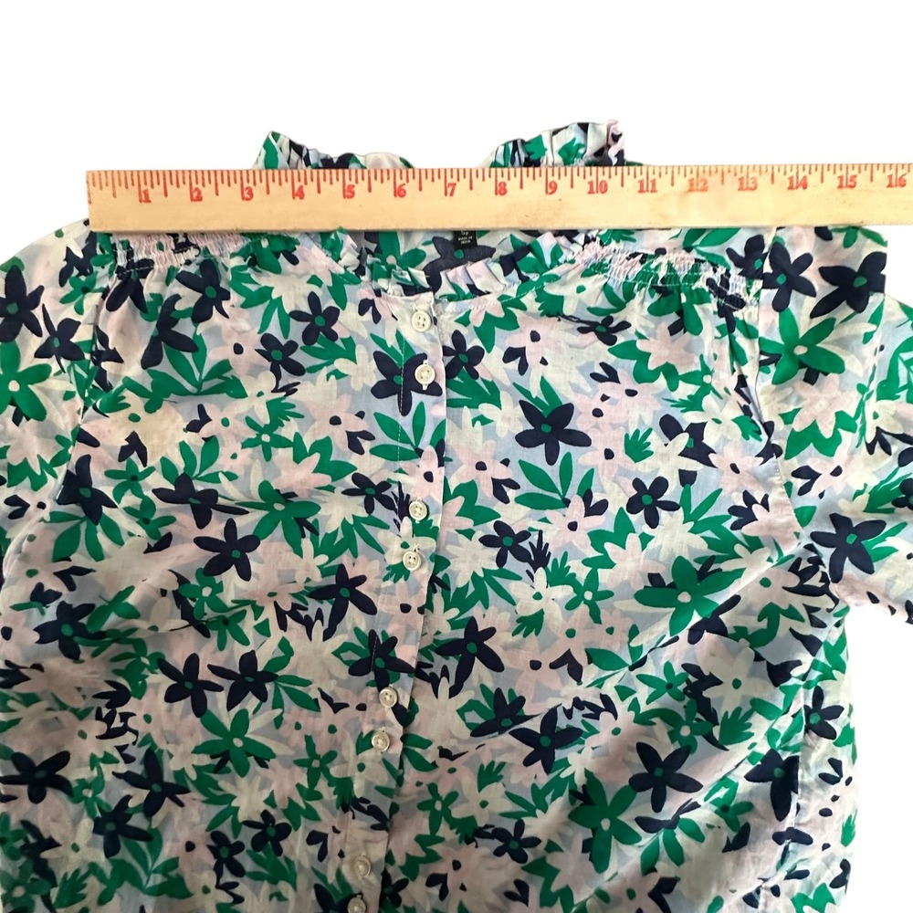 Talbots Petite Top Women's SP Navy Pink Floral‎ Ruffle Neck Button Up Shirt - Picture 5 of 9